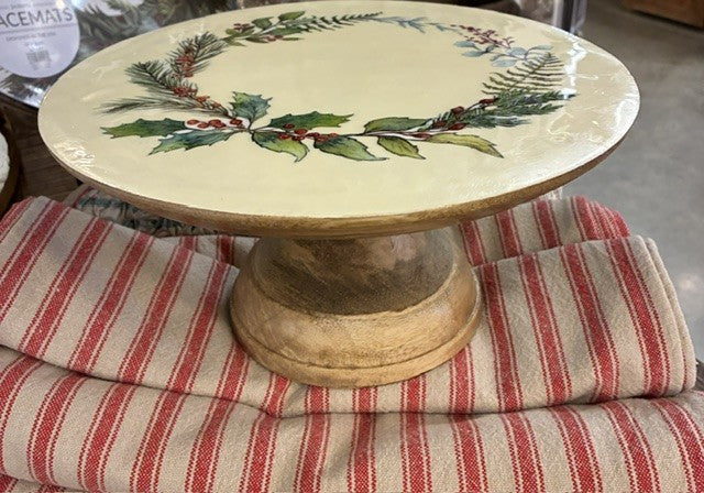 Enameled Mango Wood Pedestal with Seasonal Botanicals