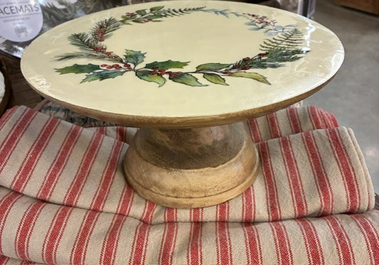 Enameled Mango Wood Pedestal with Seasonal Botanicals
