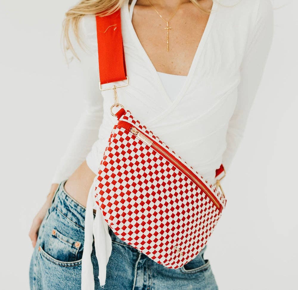 Westlyn Woven Bum Bag - TOP SELLER: Woven Checkered Coffee