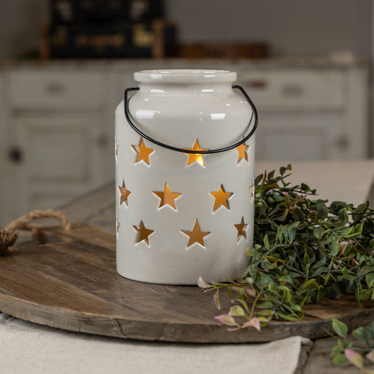 STAR CUT OUT CERAMIC LANTERN