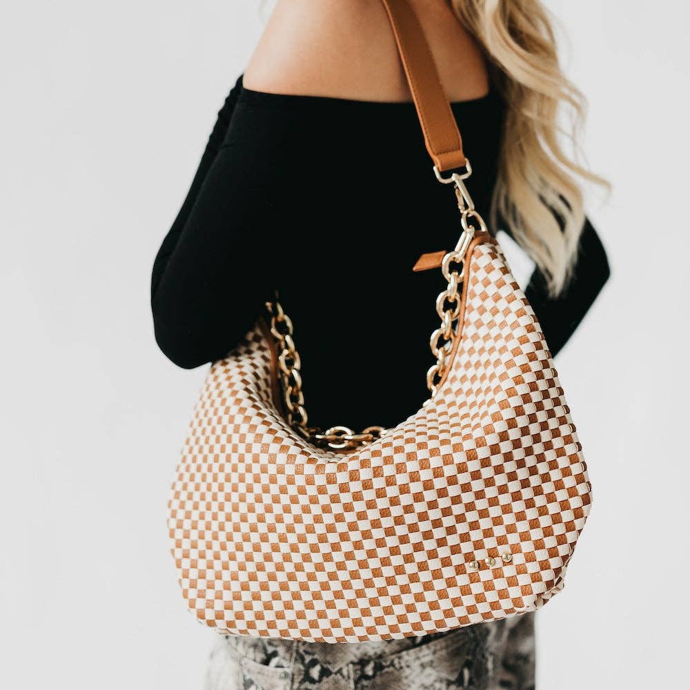 Sienna Slouchy Woven Shoulder Bag - TOP SELLER: Checkered Brown
