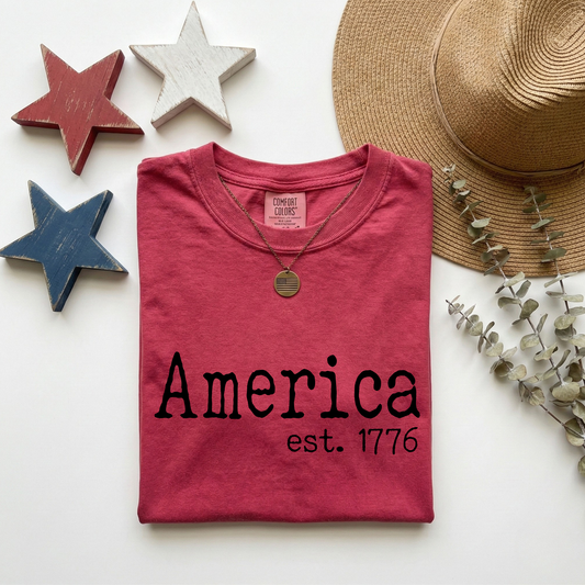 America 1776 Comfort Colors Patriotic Tee | July 4th T-Shirt: Crimson / XL