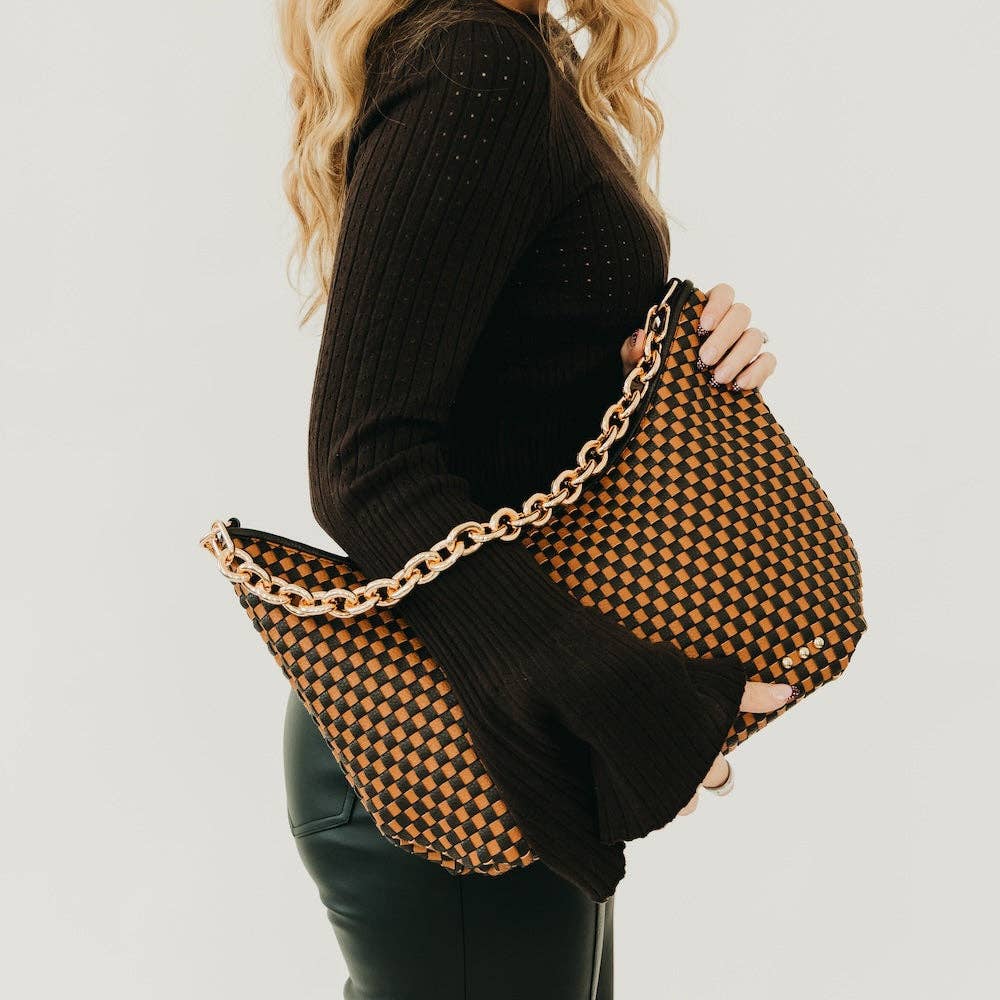 Sienna Slouchy Woven Shoulder Bag - TOP SELLER: Checkered Coffee