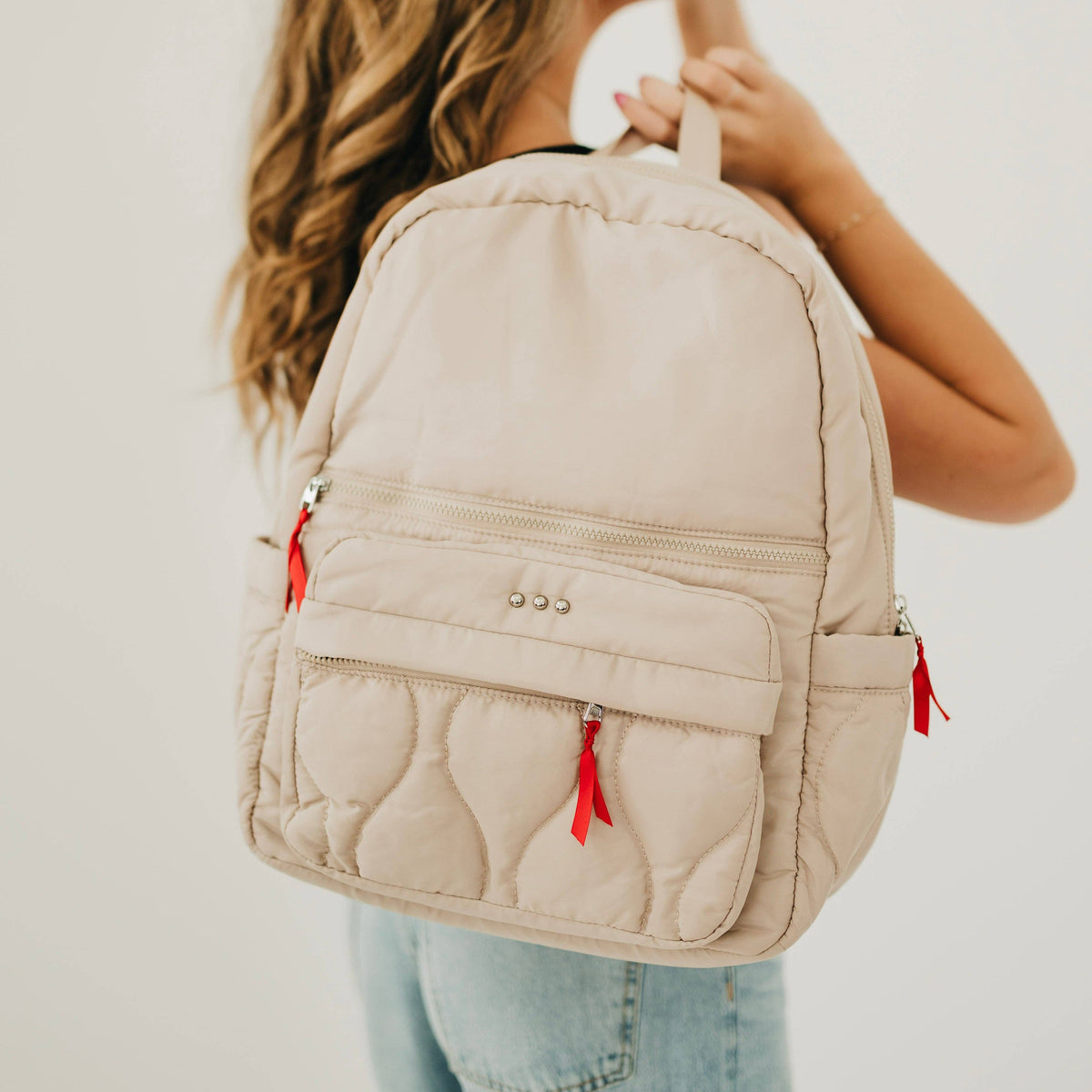 Go-To Organized Puffer Nylon Backpack: Tan