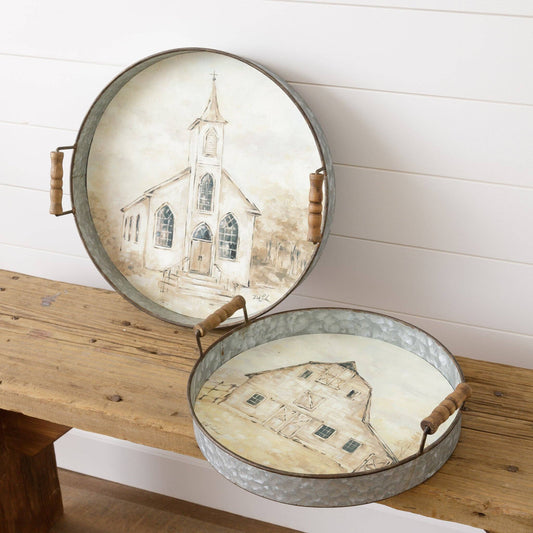 Painted Barn Tray with wooden handles