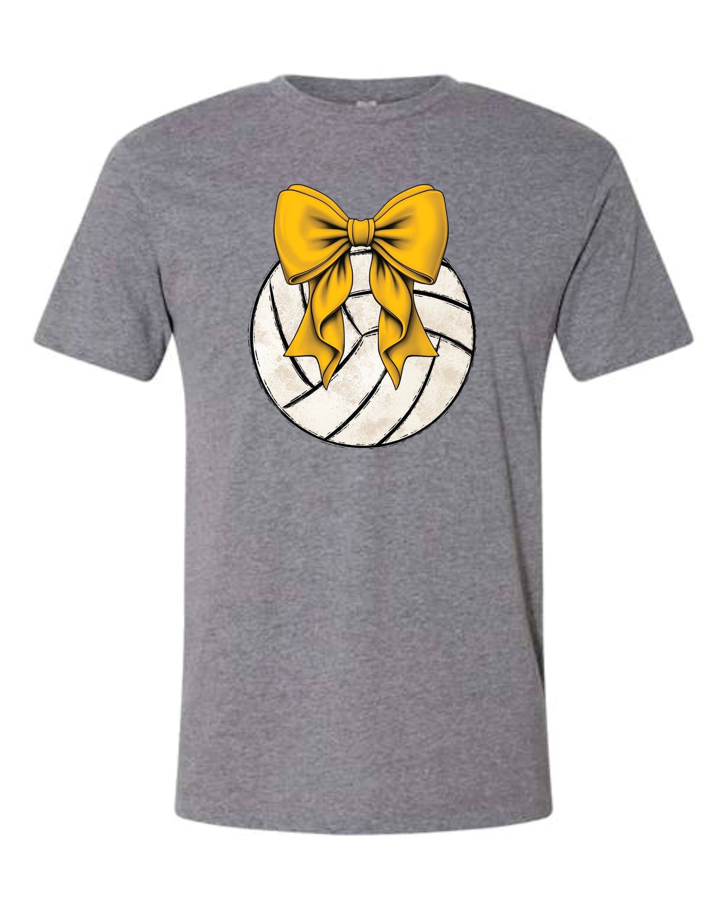 Volleyball with Gold Coquette Bow Graphic T-Shirt : Granite Heather / Adult Medium