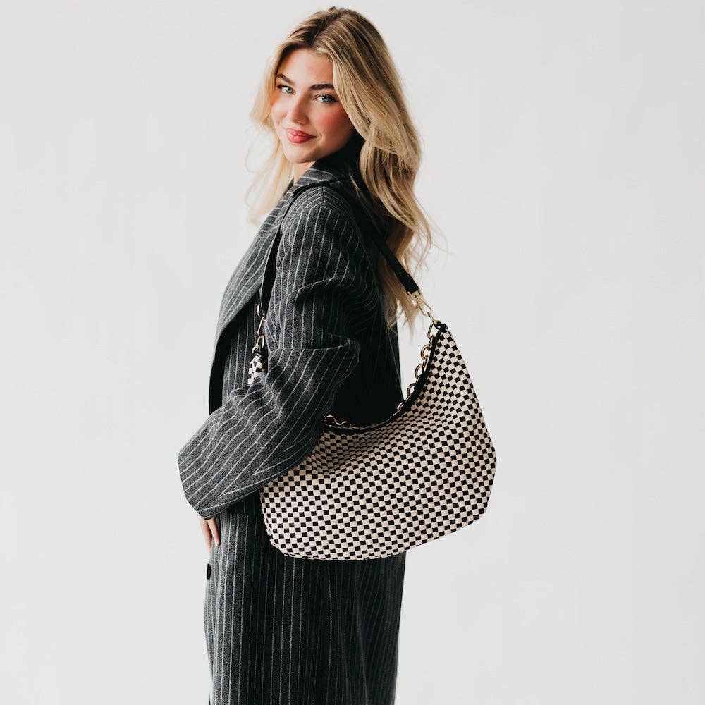 Sienna Slouchy Woven Shoulder Bag - TOP SELLER: Checkered Coffee