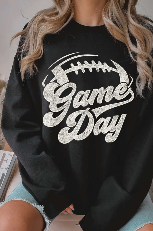 GAME DAY FOOTBALL GRAPHIC BRUSHED SWEATSHIRTS: BLACK