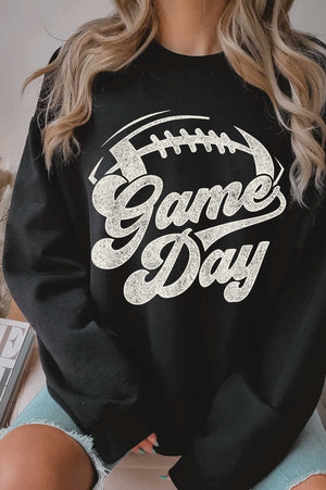 GAME DAY FOOTBALL GRAPHIC BRUSHED SWEATSHIRTS: BLACK