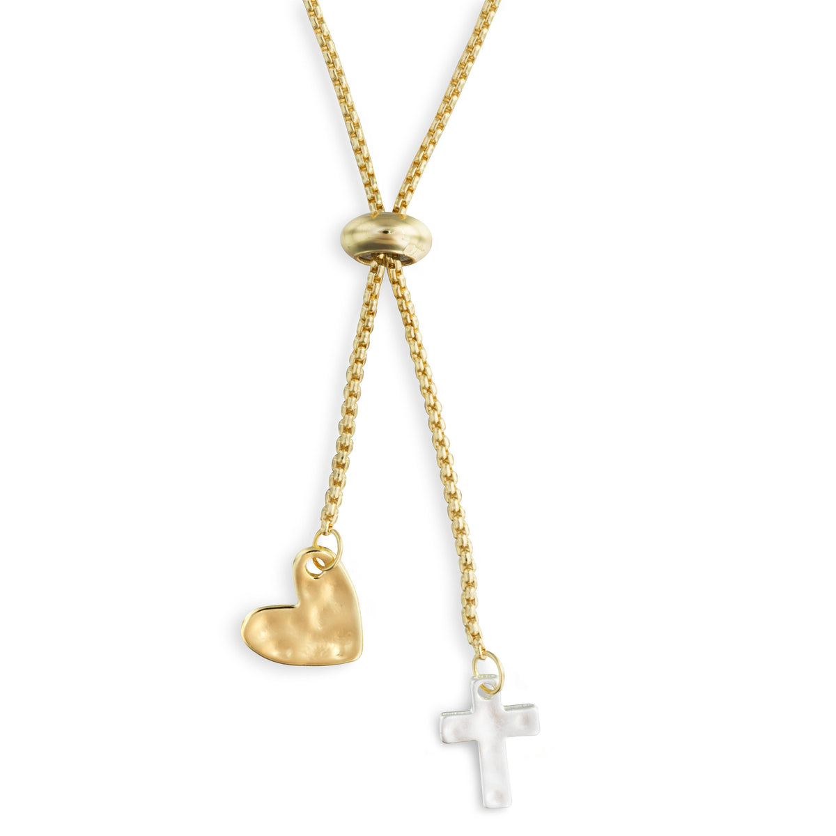 Lariat Charm Necklace - Heart and Cross