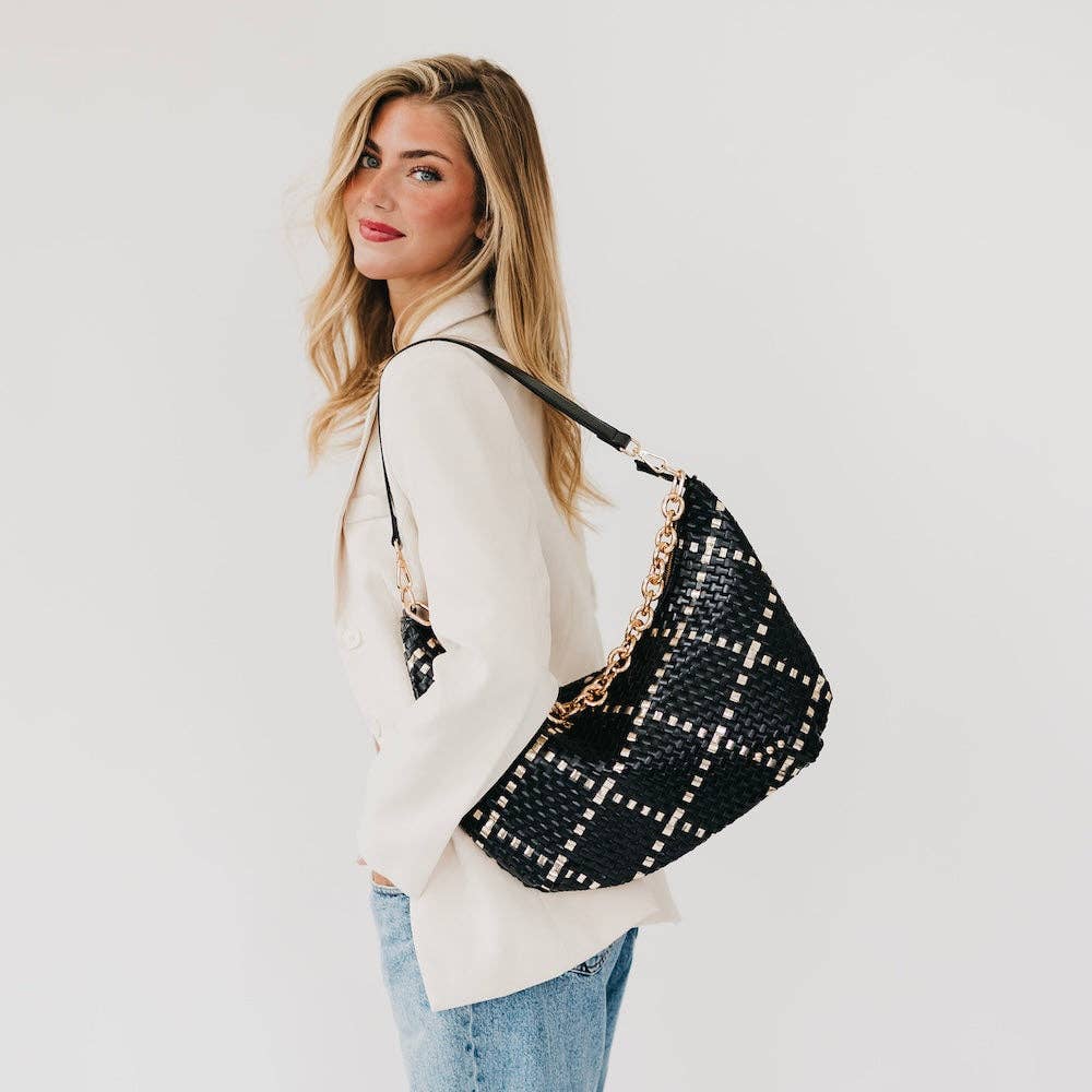 Sienna Slouchy Woven Shoulder Bag - TOP SELLER: Checkered Coffee
