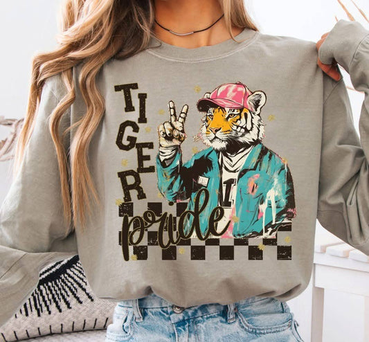 School Spirit Mascot Pride Sandstone LS CC T-Shirt : Tiger / Medium