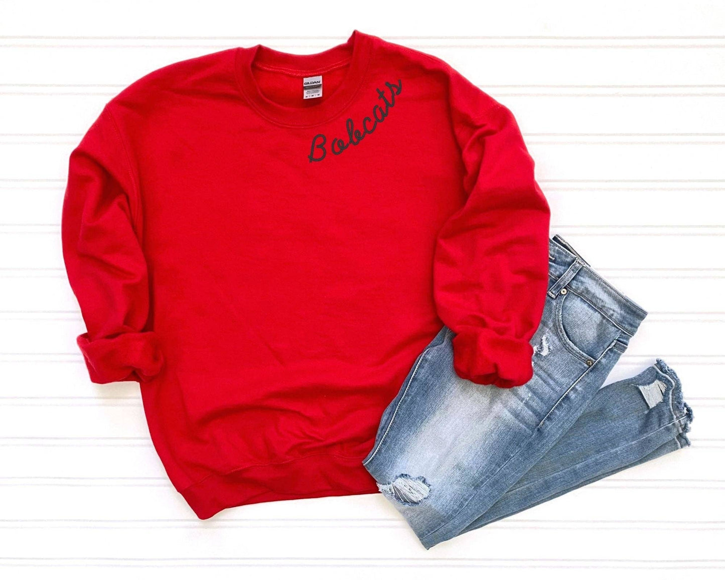 Embroidered Mascot Sweatshirt - Custom Collar Team Sweater: Sand / Small