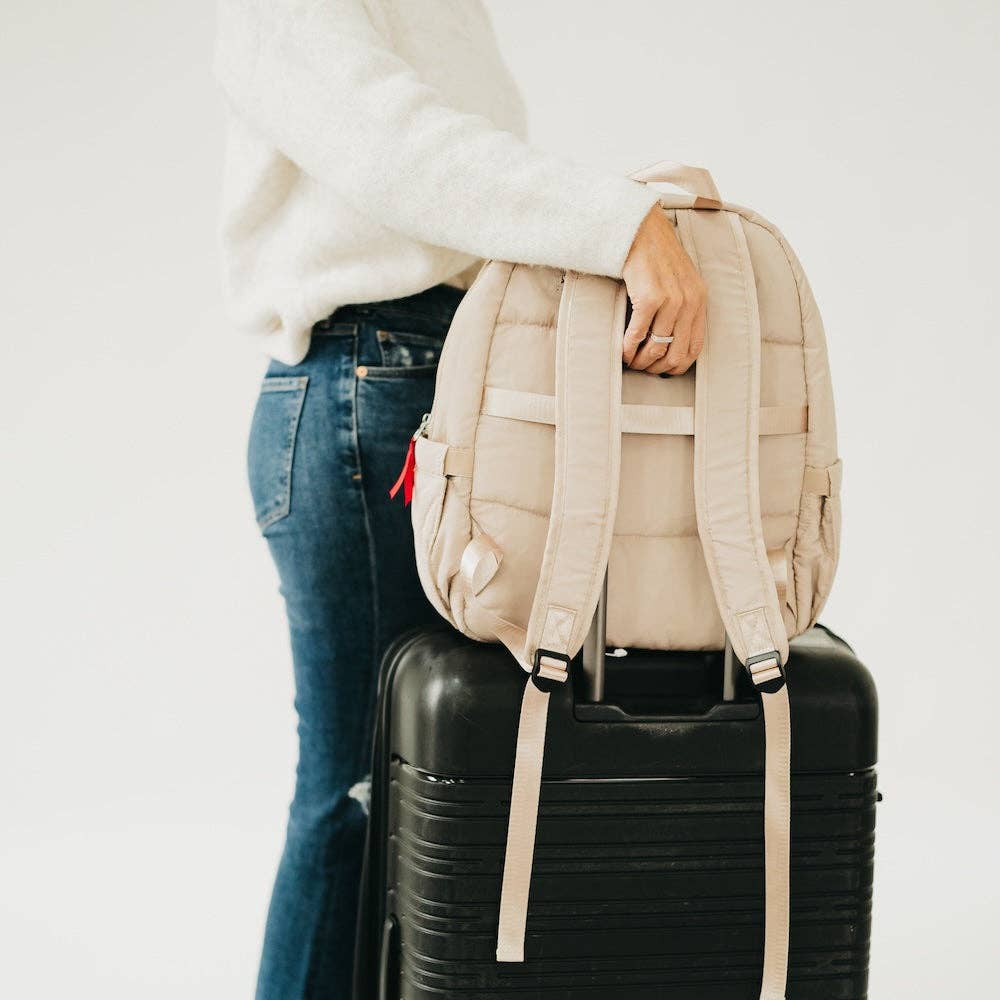 Go-To Organized Puffer Nylon Backpack: Tan