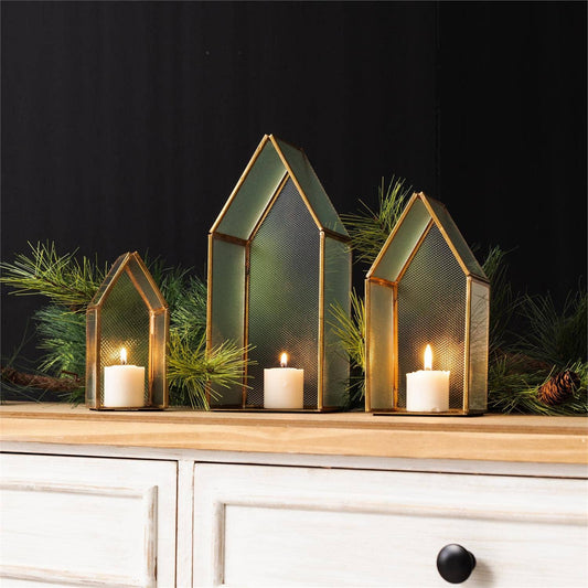 Vintage Glass And Brass Houses - 3 sizes