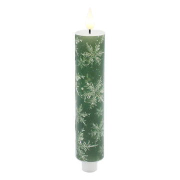 8 In Green Snowflake LED Taper