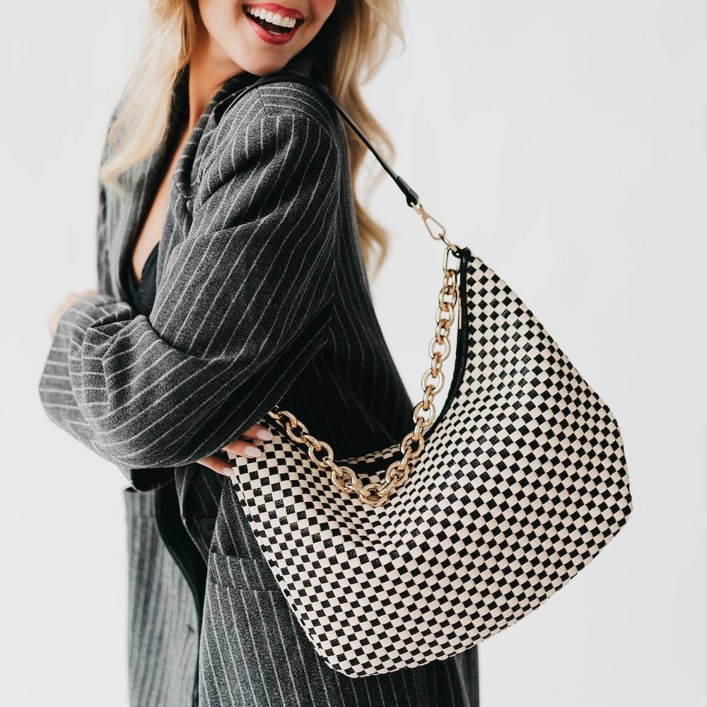 Sienna Slouchy Woven Shoulder Bag - TOP SELLER: Checkered Brown