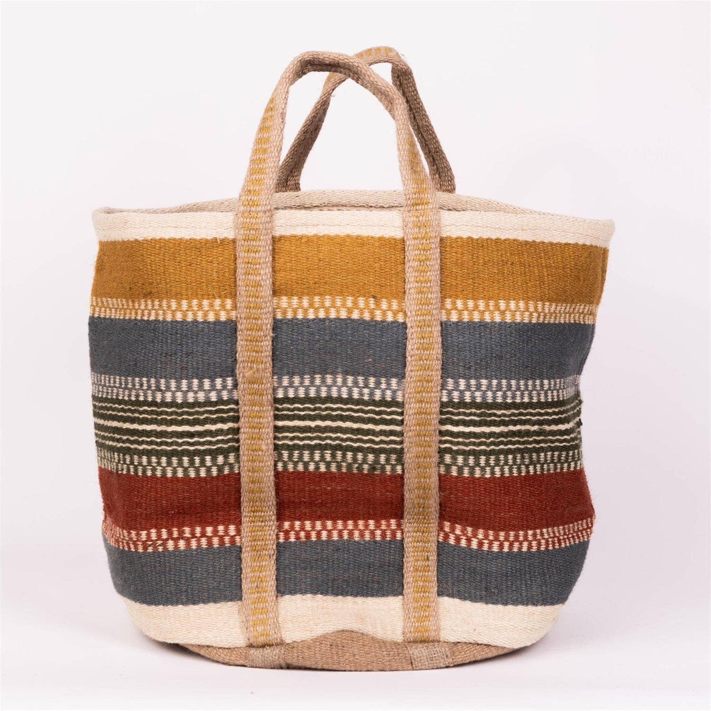 Jute Bag Tote - Tan, Rust, And Blue Striped 3 sizes