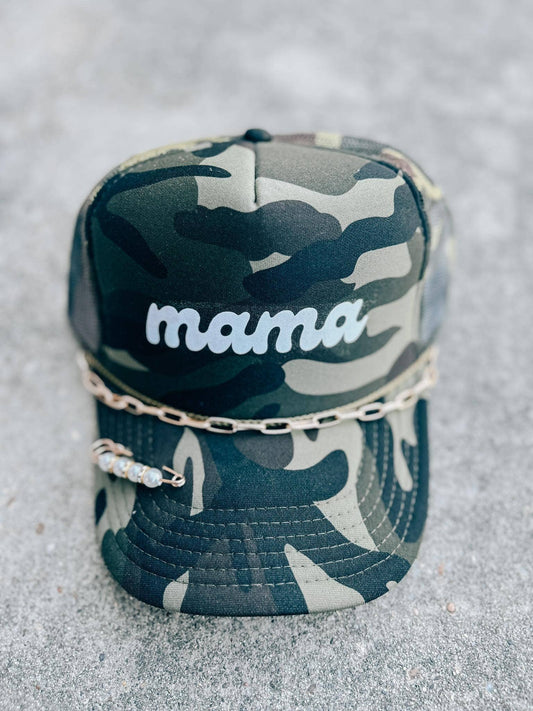 Mama Camo Trucker Hat: WITH CHAIN/PIN