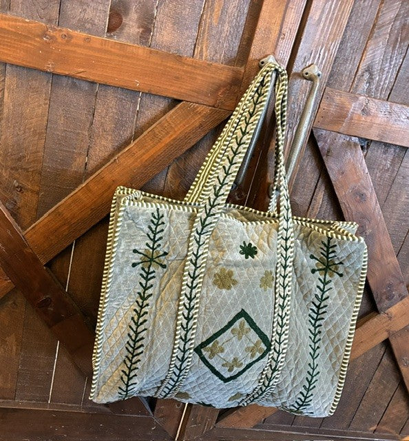 Olive Velvet Large Tote