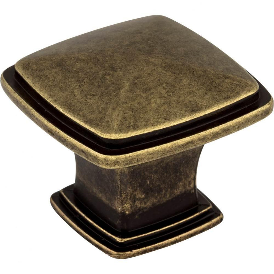 1-3/16'' Overall Length Lightly Distressed Antique Brass Square Milan 1 Cabinet Knob