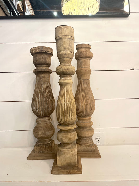 Found Carved Mango Wood Pillar Holder (Holds 3" Pillar) (Each One Will Vary)