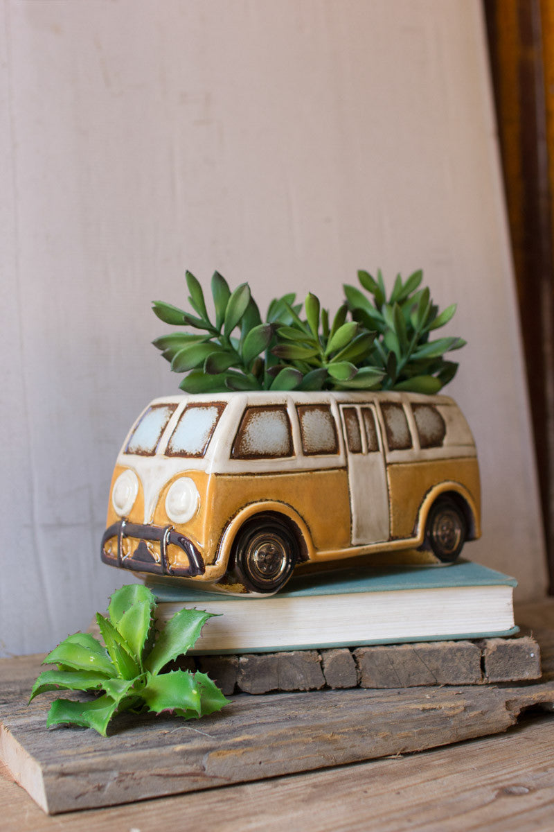 Yellow Ceramic Van Planter