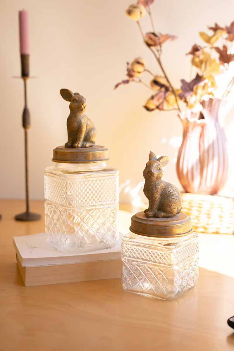 Resin and Glass Rabbit Canisters