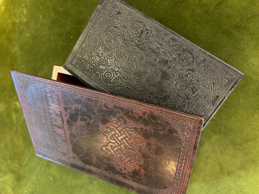 Faux Leather Book Storage Boxes with Debossed Design, Set of 2