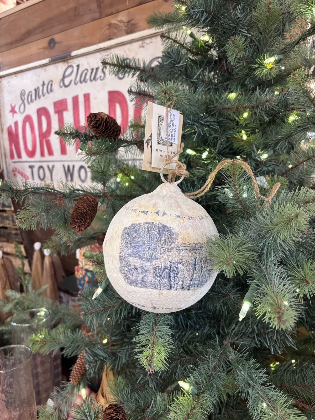 Large Blue & White Tole Ornament