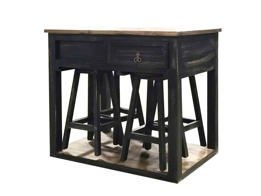 Aged Black Tobacco Top Kitchen Island with 4 stools