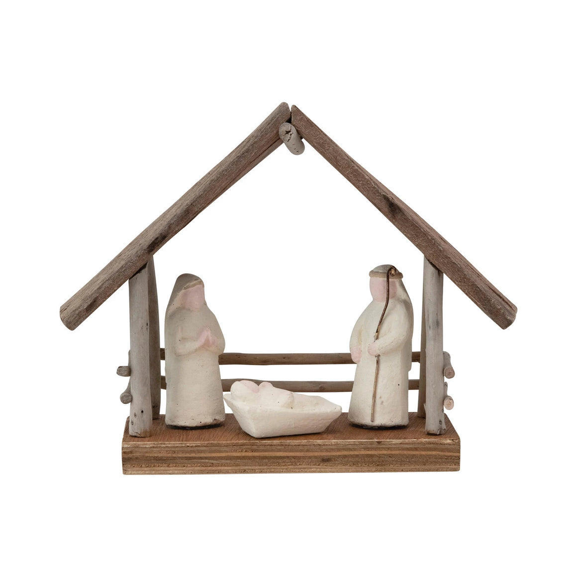 Paper Mache Nativity with driftwood base