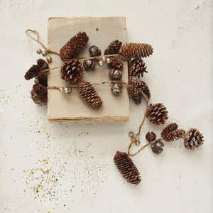 Pinecone garland with seed pods and glitter