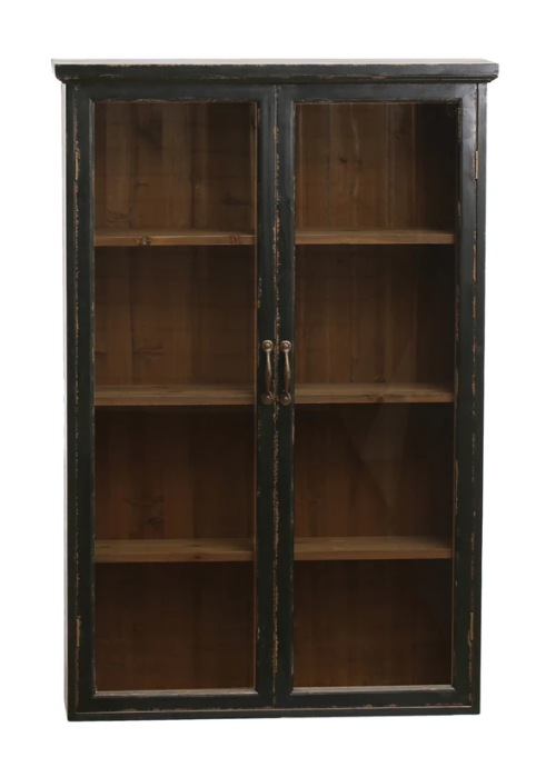 Wood & Glass Display Cabinet w/ 3 Shelves, 2 Doors (Hangs or Sits)