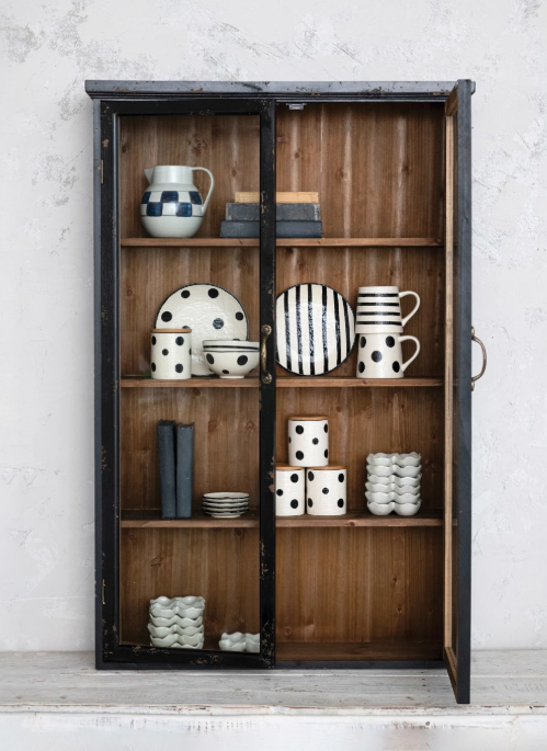 Wood & Glass Display Cabinet w/ 3 Shelves, 2 Doors (Hangs or Sits)