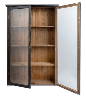 Wood & Glass Display Cabinet w/ 3 Shelves, 2 Doors (Hangs or Sits)