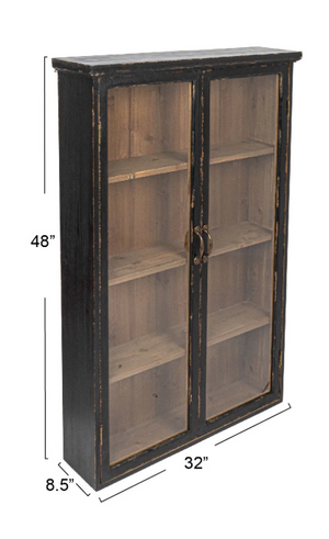Wood & Glass Display Cabinet w/ 3 Shelves, 2 Doors (Hangs or Sits)