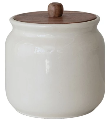 Stoneware Canister with Acacia Wood Lid
