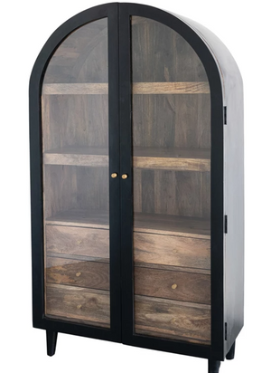 Mango Wood Arched Cabinet with 3 Shelves & 6 Drawers