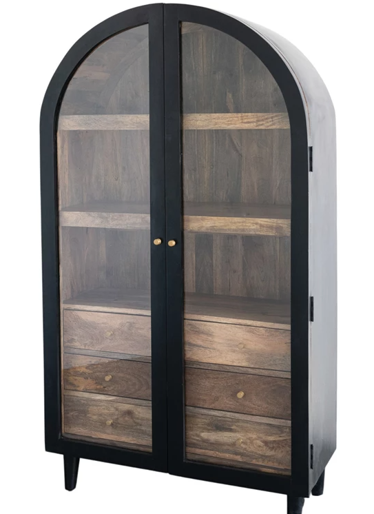 Mango Wood Arched Cabinet with 3 Shelves & 6 Drawers