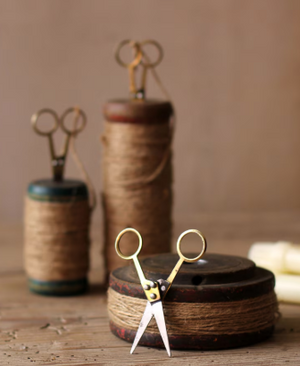 Wooden Spools with Jute Twine and Scissors