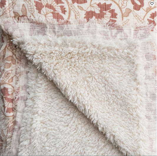 Woven Cotton Printed Throw w/ Sherpa Back, Pattern & Fringe