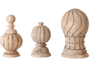 Hand-Carved Mango Wood Finials, Bleached, Set of 3