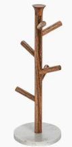 Mango Wood & Marble Mug Rack (Holds 6 Mugs)