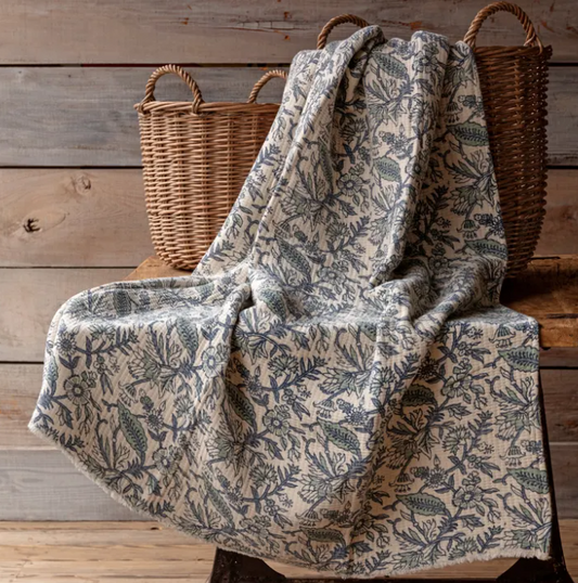 Cornflower Botanical Print Cotton Throw
