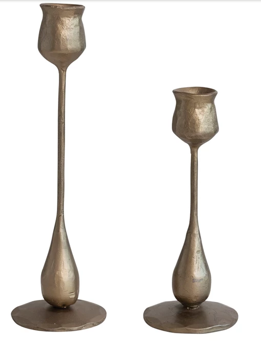 Hand-Forged Iron Taper Holders, Antique Brass Finish