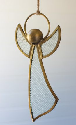 Antique Brass and Glass Angel Christmas Ornament