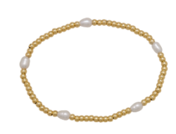 3MM WATER RESISTANT GOLD BALL WITH RICE PEARLS BRACELET