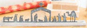 Metal Nativity on a Wooden Stand