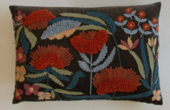 Green Embroidery Pillow with Flower